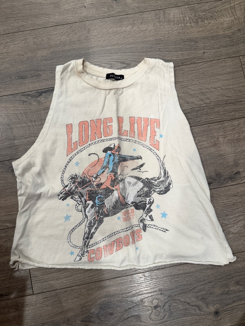 LONG LIVE Cowboys Graphic Muscle Tank - Cream with Coral & Blue